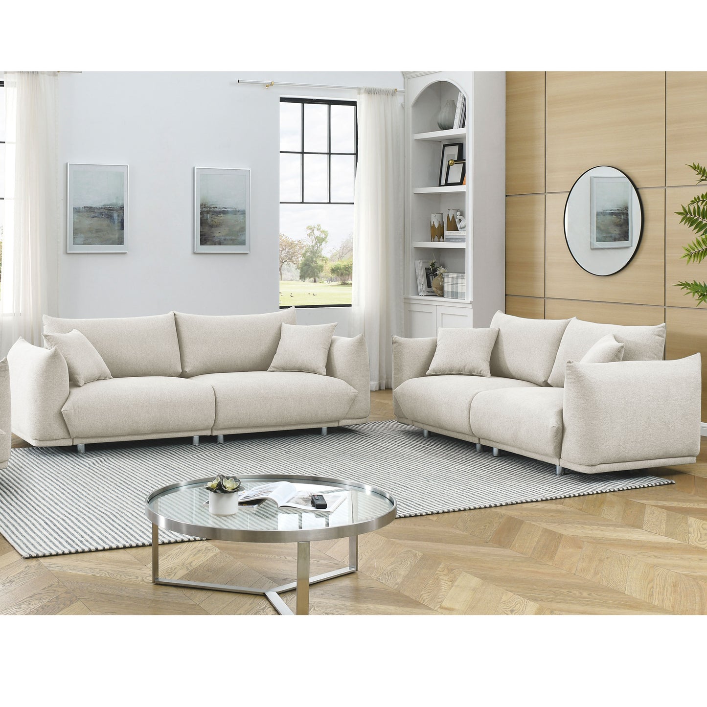 Modern 5-Seater Sofa Set with Solid Wood Frame and Metal Legs