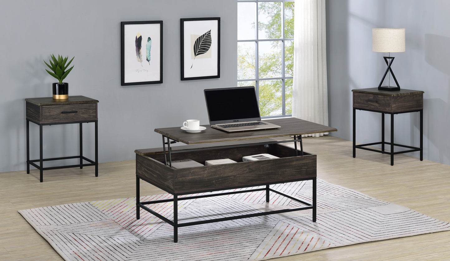 Elegant 3-Piece Brown MDF Lift Top Coffee and End Table Bundle