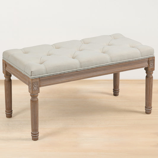 31 Inch 4-Leg Wide Contemporary Rectangle Large Ottoman Bench in Grey Linen Look Fabric