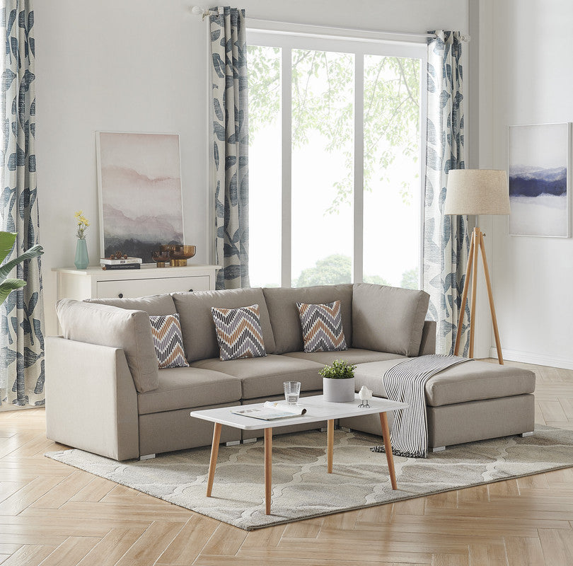 Amira Beige Sofa Set with Ottoman and Pillows