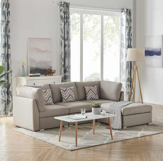 Amira Beige Sofa Set with Ottoman and Pillows