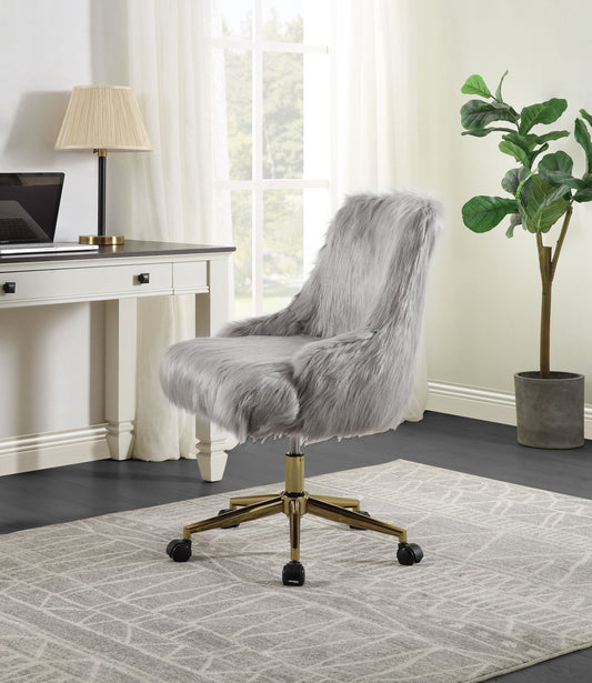 Arundell II Office Chair in Gray Faux Fur & Gold Finish OF00123