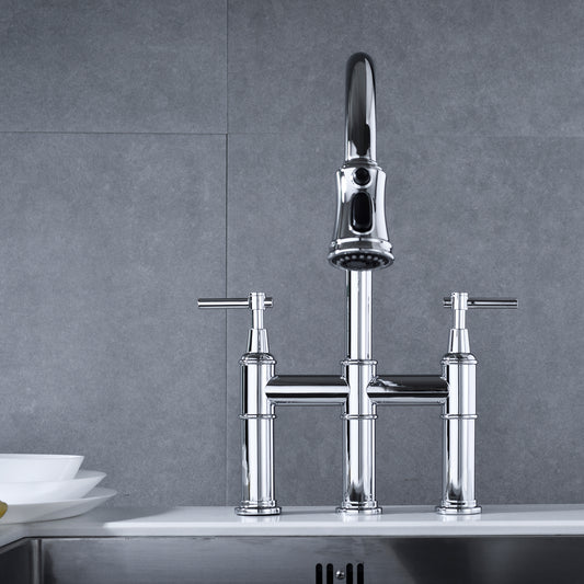 Bridge Kitchen Faucet with Pull-Down Sprayhead in Spot