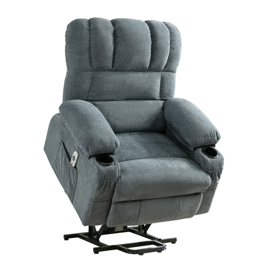 Blue Power Lift Recliner Chair with Massage, Heat, and Remote Control