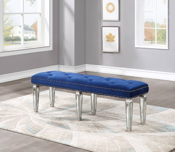 ACME Varian Bench, Blue Velvet & Mirrored 26157