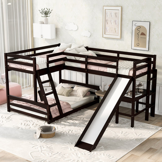 Ultimate Combo Bunk Bed with Loft Bed, Desk, and Slide - Espresso Twin over Full