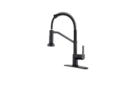 Kitchen Faucet, Kitchen Faucets with Pull Down Sprayer WEWE Sus304 Stainless Steel Matte Black Industrial Single Handle One Hole Or 3 Hole Faucet for Farmhouse Camper Laundry Utility Rv Wet Bar Sinks