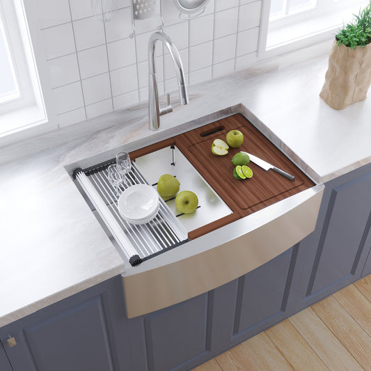 33-inch Stainless Steel Farmhouse Apron Front Kitchen Sink with Integrated Ledge and Bonus Accessories