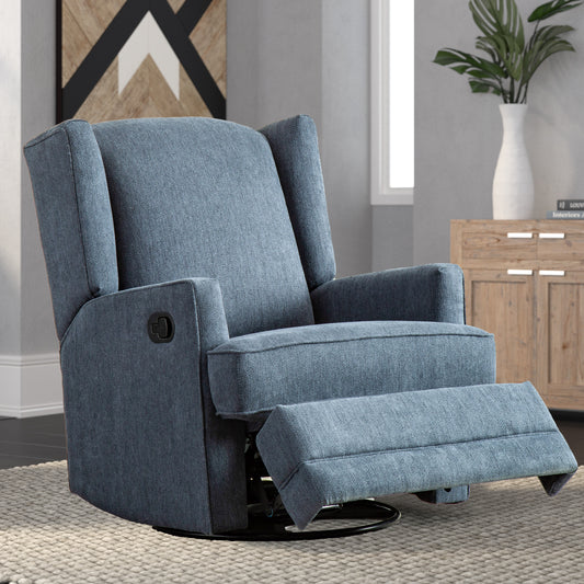 Smithfield Blue Wingback Swivel Glider Recliner