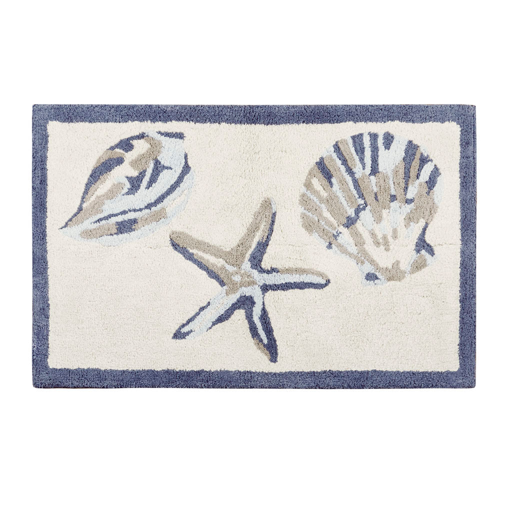 Coastal Cotton Bath Rug with Seaside Shell Design