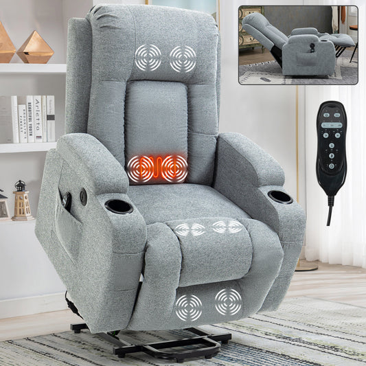 Infinite Position Okin Motor Power Lift Recliner Chair with Massage and Heating - Grey