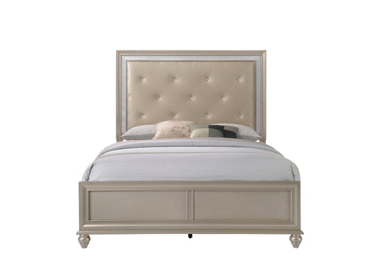 Modern Champagne Faux Finish Upholstered 1pc Queen Size Panel Bed Bedroom Furniture