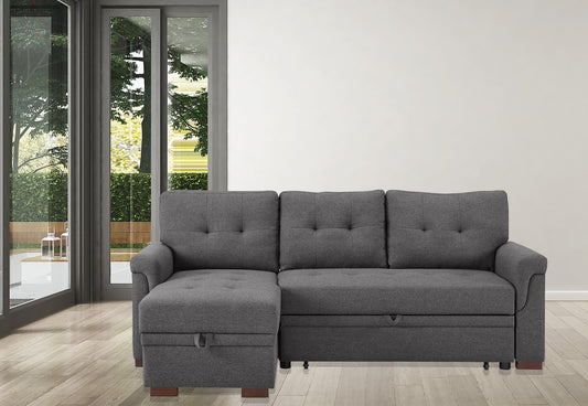 Modern Destiny Dark Gray Linen Sectional Sleeper Sofa with Storage Chaise