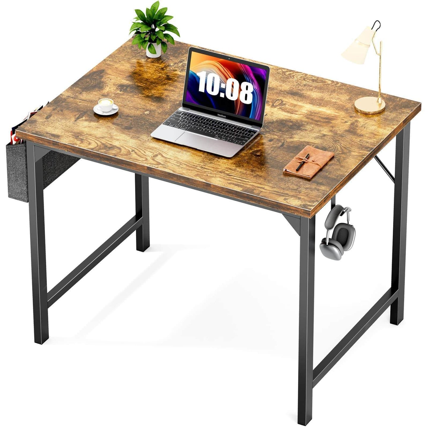 55-Inch Rustic Brown Wooden Desk with Storage for Home and Office