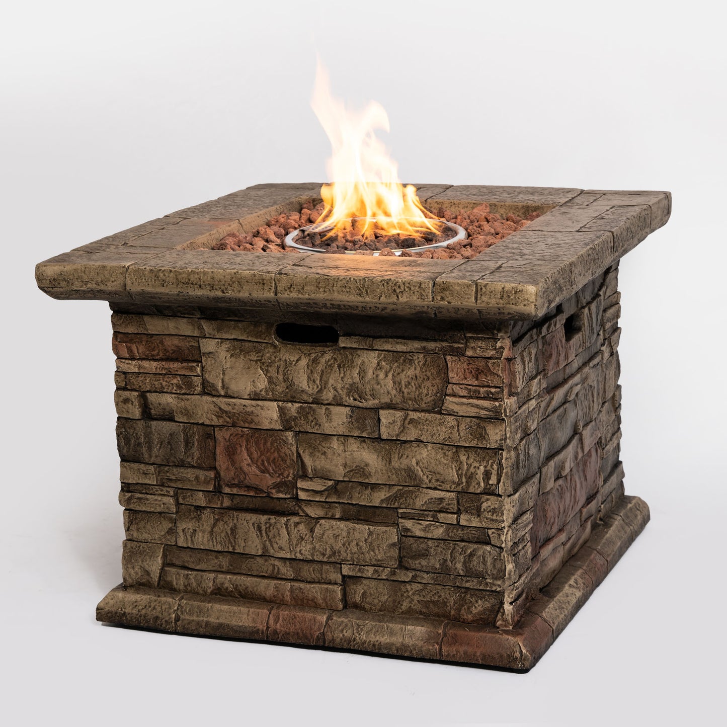 Faux Stone Propane Fire Pit Table with Adjustable Flame and Lava Rocks