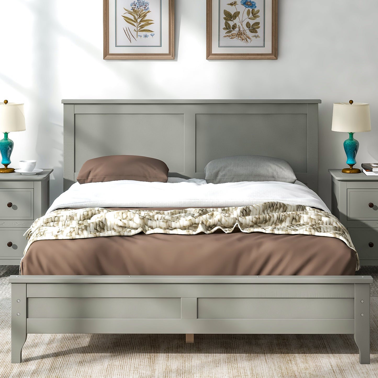 Modern Gray Solid Wood Full Platform Bed