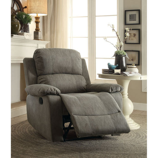 Motion Recliner Chair in Gray Polished Microfiber with Vintage Finish and Memory Foam