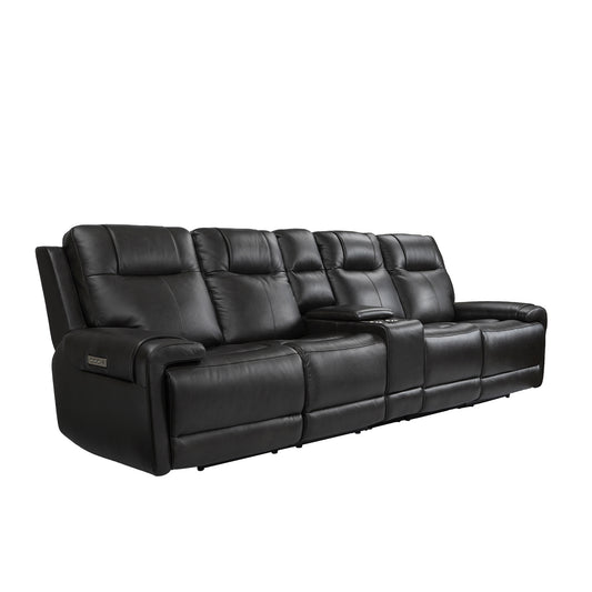 Trevor Triple 4 Seats Power Sofa With Console,Genuine Leather,Lumbar Support,Adjustable Headrest,USB & Type C Charge Port ,Middle Armless Chair are Stationary