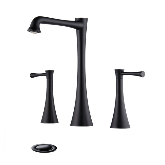 Matte Black Bathroom Faucet with Widespread 2 Handles and Drain Assembly