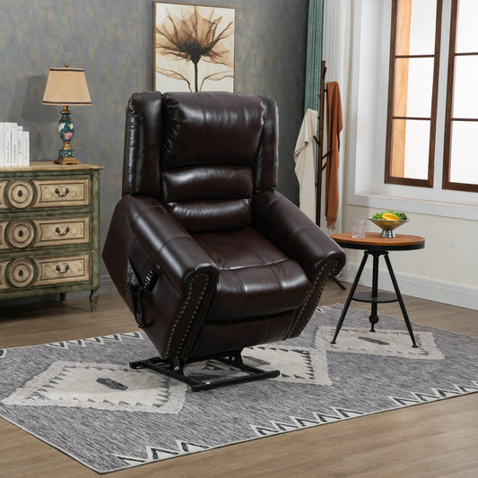 Brown Faux Leather Power Lift Recliner Chair with Heat Massage and Dual Motor - Customizable Comfort