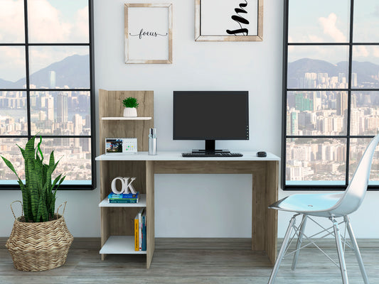 Vilna 120 Writing Desk with Four Shelves in Light Oak/White