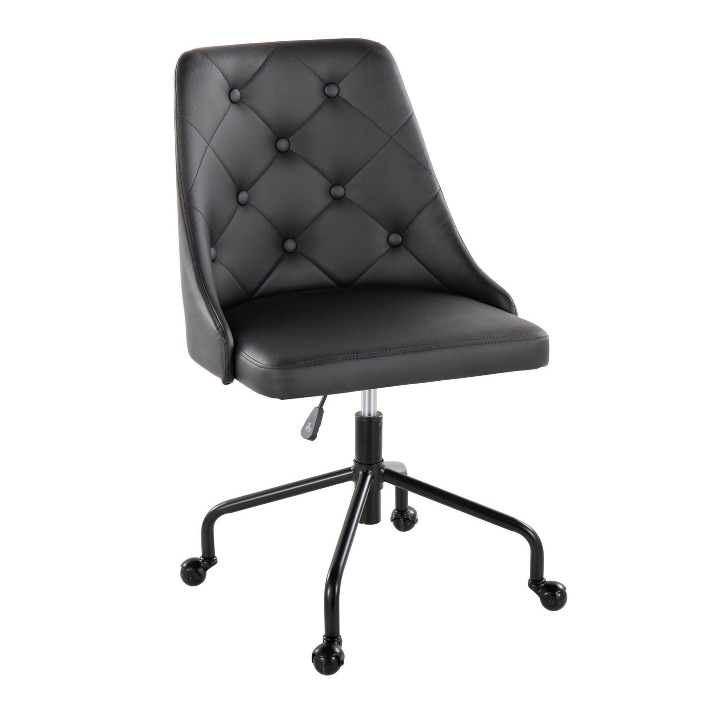 Marche Contemporary Adjustable Office Chair with Casters in Black Metal and Black Faux Leather by LumiSource