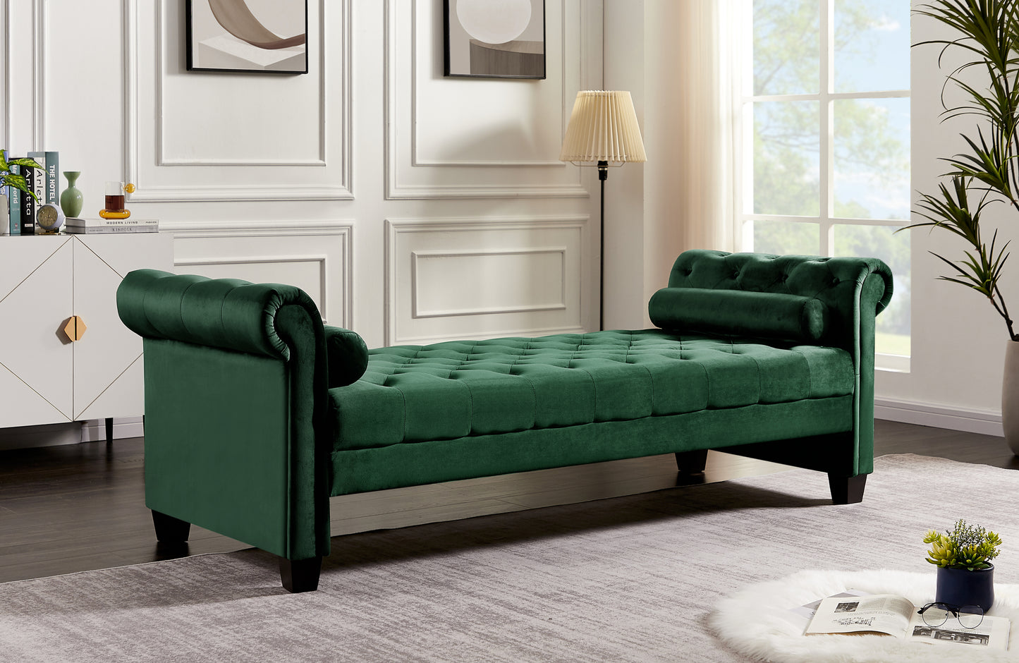 2038 Large Green Rectangular Upholstered Stool