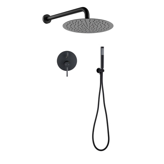 Matte Black Round Rain Shower Head Set with Handheld Shower Head - 10