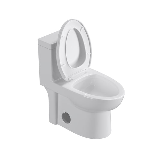 Dual Flush Elongated Standard One Piece Toilet with Comfortable Seat Height, Soft Close Seat Cover, High-Efficiency Supply, and White Finish Toilet Bowl (White Toilet)