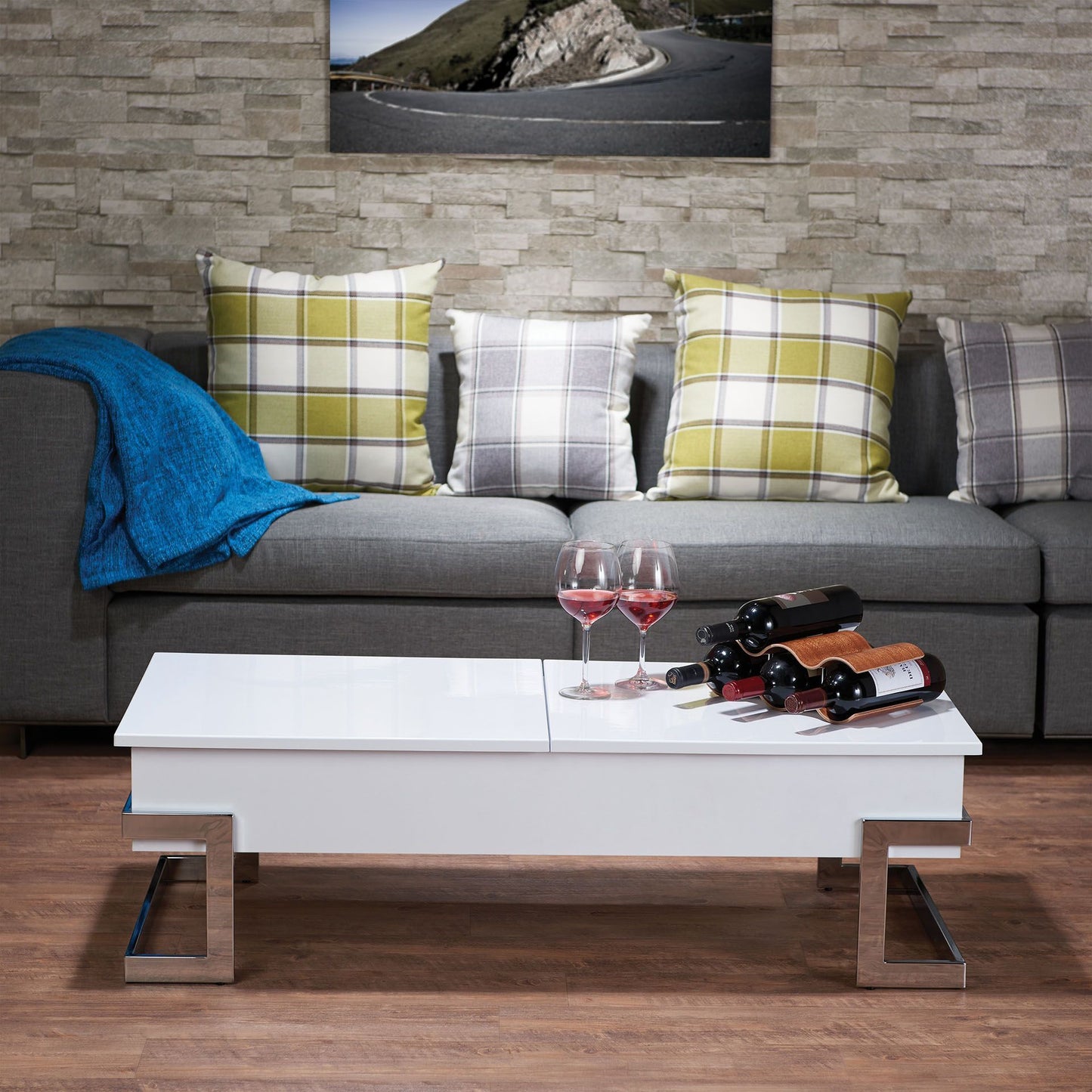 Elegant Chrome and White Lift-Top Coffee Table