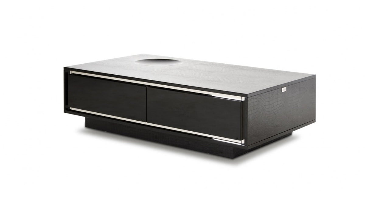 Luxurious Black Crocodile Lacquer Coffee Table with Drawers and Modern Design