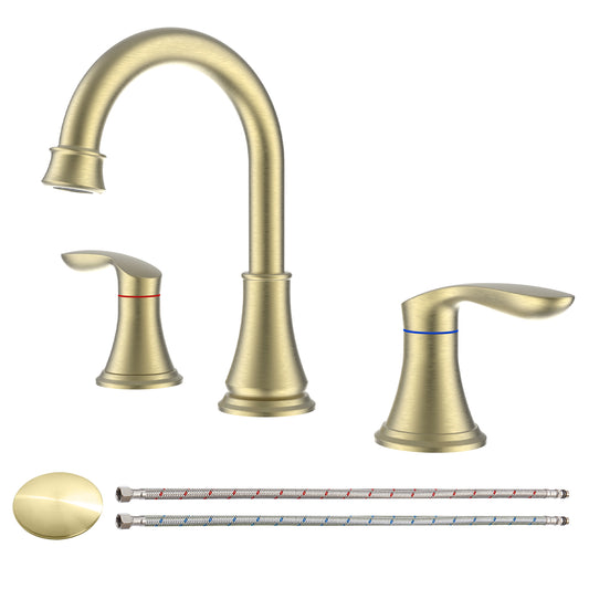 360° Swivel Brushed Gold 2-Handle Widespread Lavatory Faucet