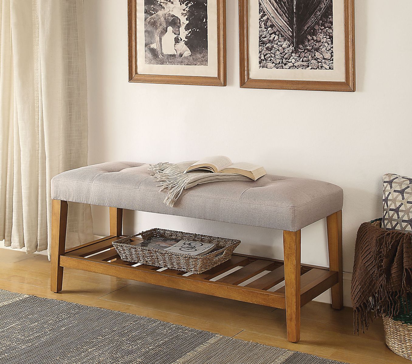 ACME Charla Bench in Light Gray & Oak 96680