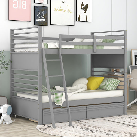 Gray Twin Bunk Bed with Storage Drawers for Stylish Sleepovers