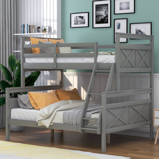 Gray Versatile Bunk Bed with Twin Loft and Full Bottom-Bunk Safety Features