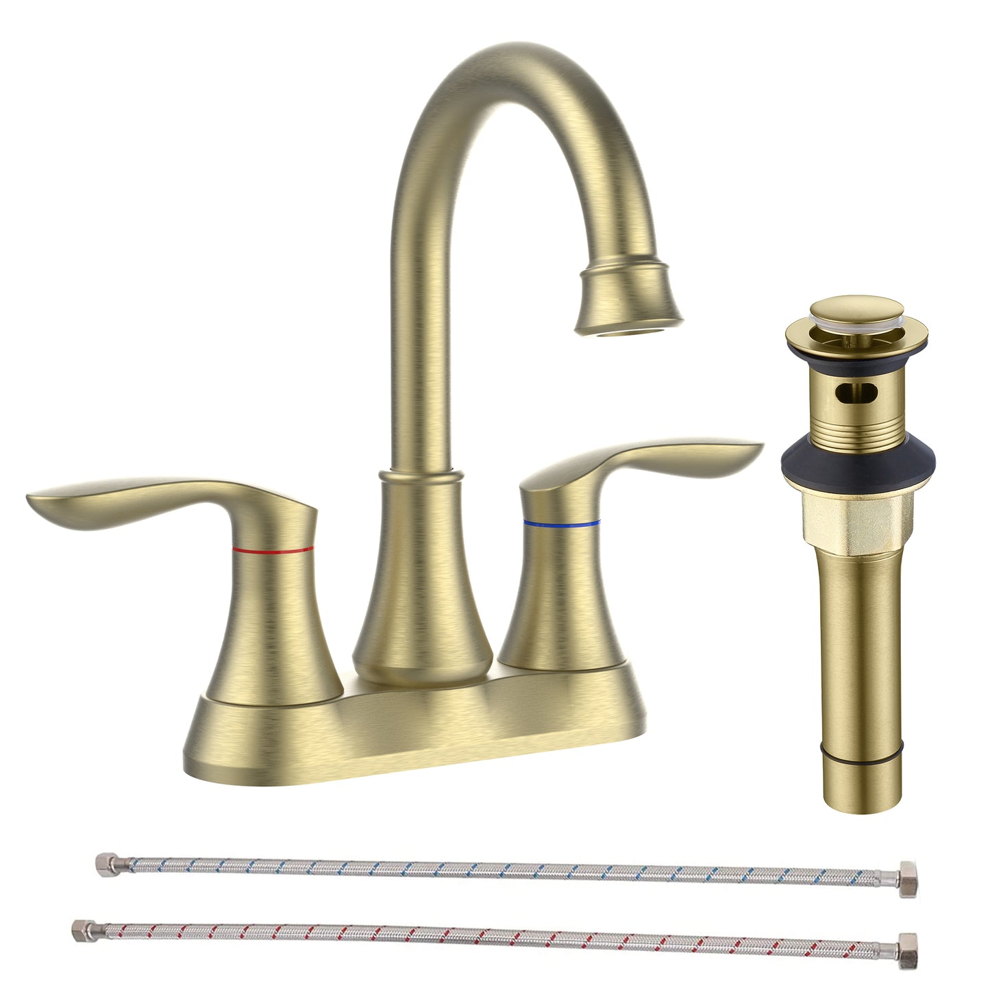 Brushed Gold 2-Handle High Arc Vanity Sink Faucet