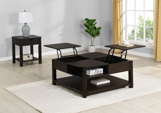 Flora 2 Piece Sleek Dark Brown MDF Lift Top Coffee and End Table Set