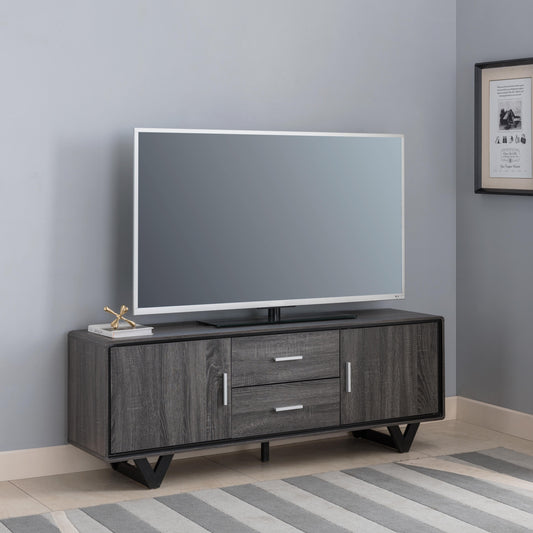 Distressed Grey & Black TV Stand with Modern Design