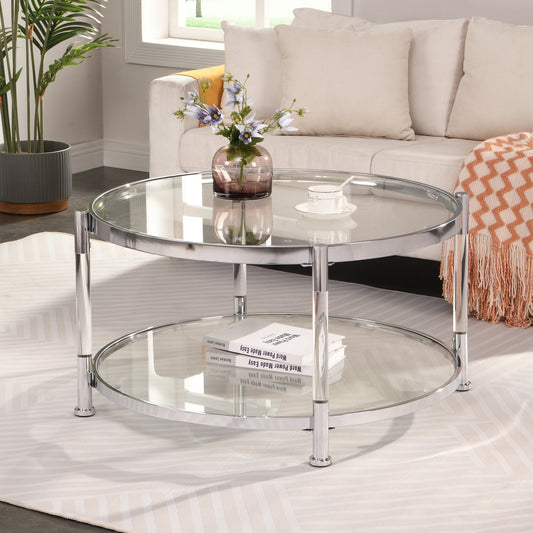 Contemporary Glass and Chrome Coffee Table with Acrylic Legs