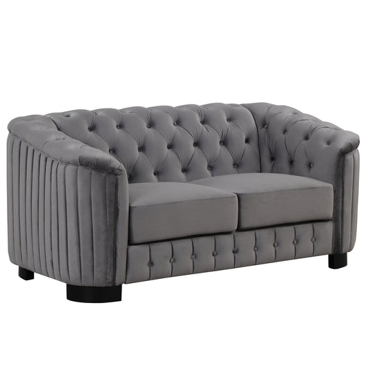 Modern Gray Velvet Loveseat Sofa with Removable Seat Cushion