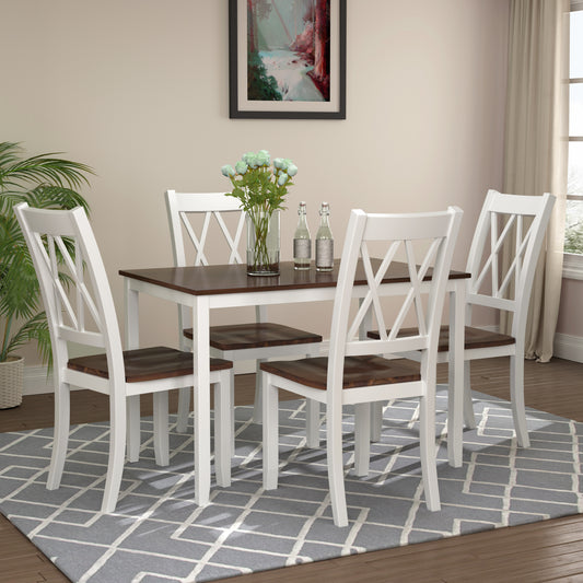 5-Piece Dining Table Set Home Kitchen Table and Chairs Wood Dining Set, White+Cherry