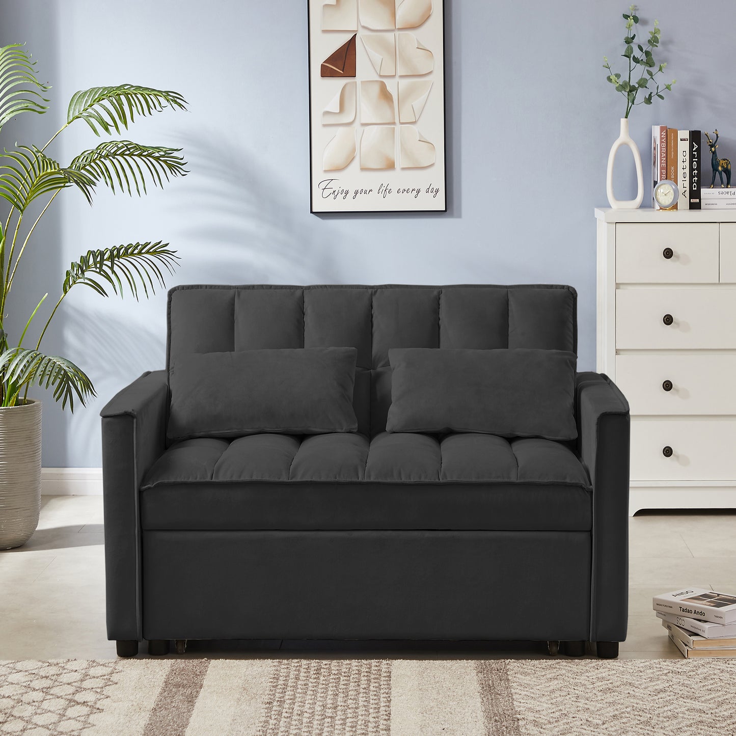 Black Velvet Loveseat Sofa Bed