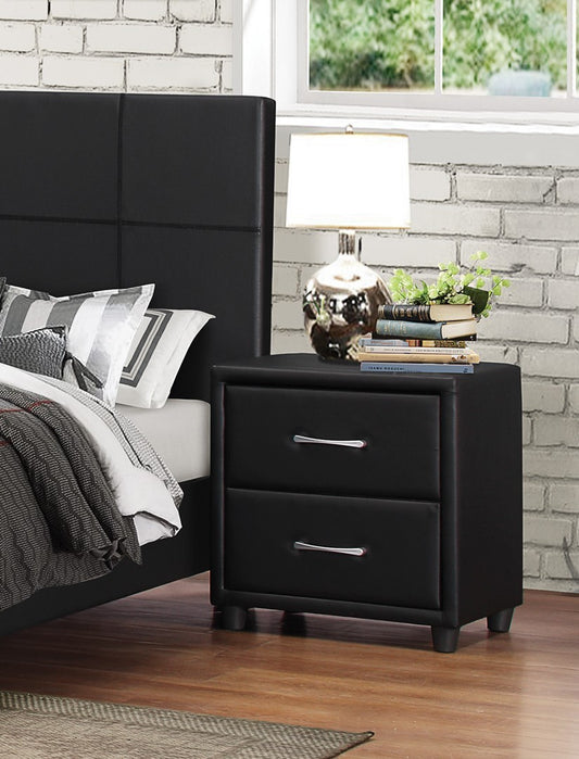 Contemporary Durable Black Faux Leather Covering 1pc Nightstand of Drawers Silver Tone Bar Pulls Stylish Furniture