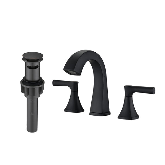 Elegant Matte Black Two-Handle Bathroom Sink Faucet with Drain Assembly