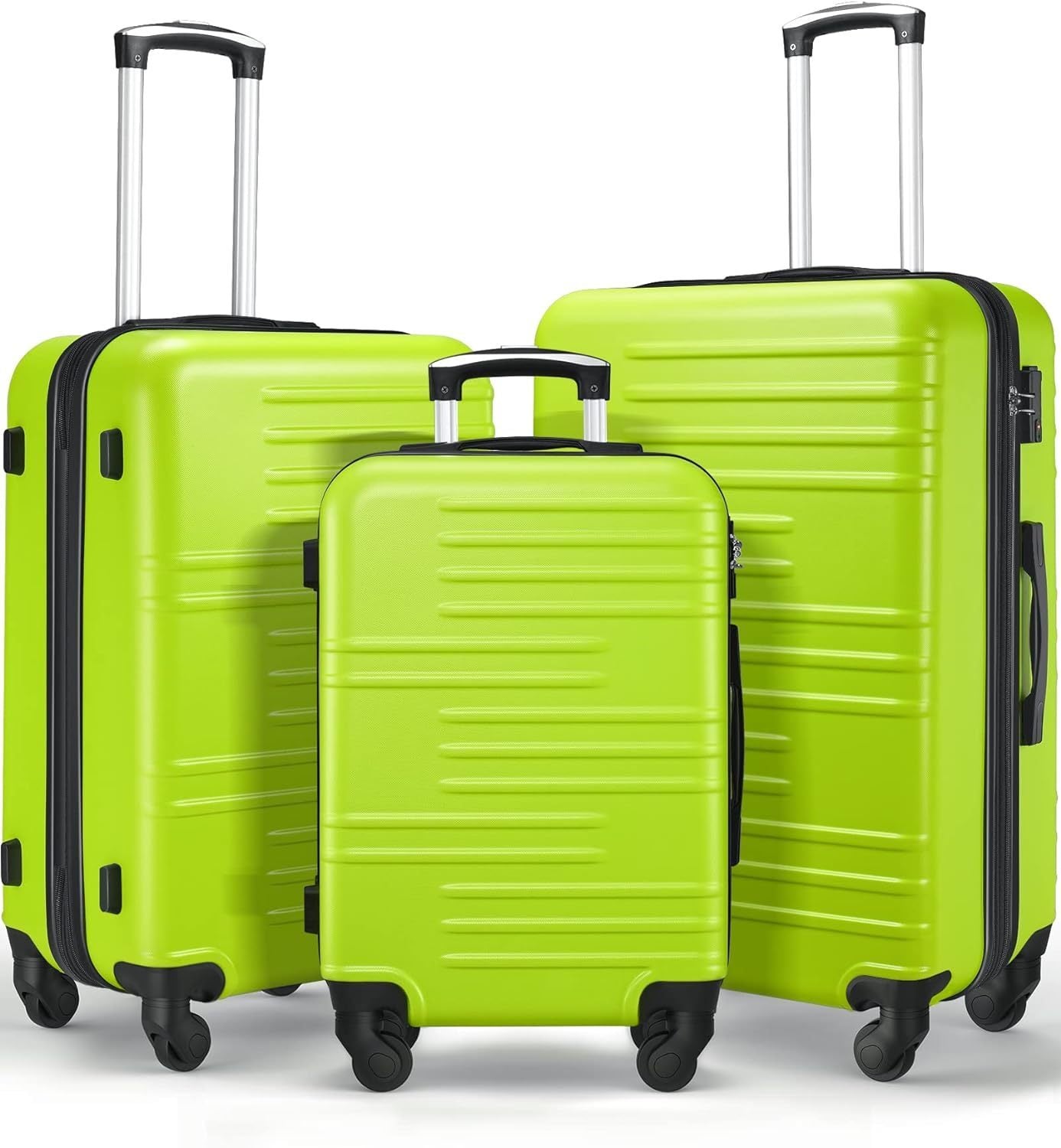 3 Piece Luggage Set Expandable (Only 24" & 28"), Hard Suitcase Set with Spinner Wheels and TSA Lock, Travel Luggage Set (Green Lime)