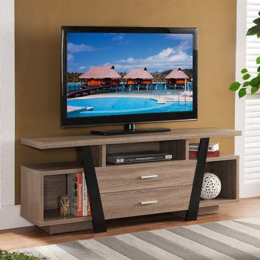 Contemporary Dark Taupe & Black TV Stand with Dual-Tier Shelves