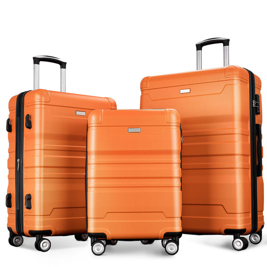 Luggage Sets New Model Expandable ABS Hardshell 3pcs Clearance Luggage Hardside Lightweight Durable Suitcase sets Spinner Wheels Suitcase with TSA Lock 20''24''28''(orange)