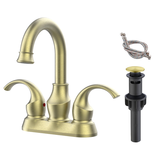 Brushed Gold Crescent Moon Bathroom Faucet with 360 Degree Swivel Spout and Pop-Up Drain