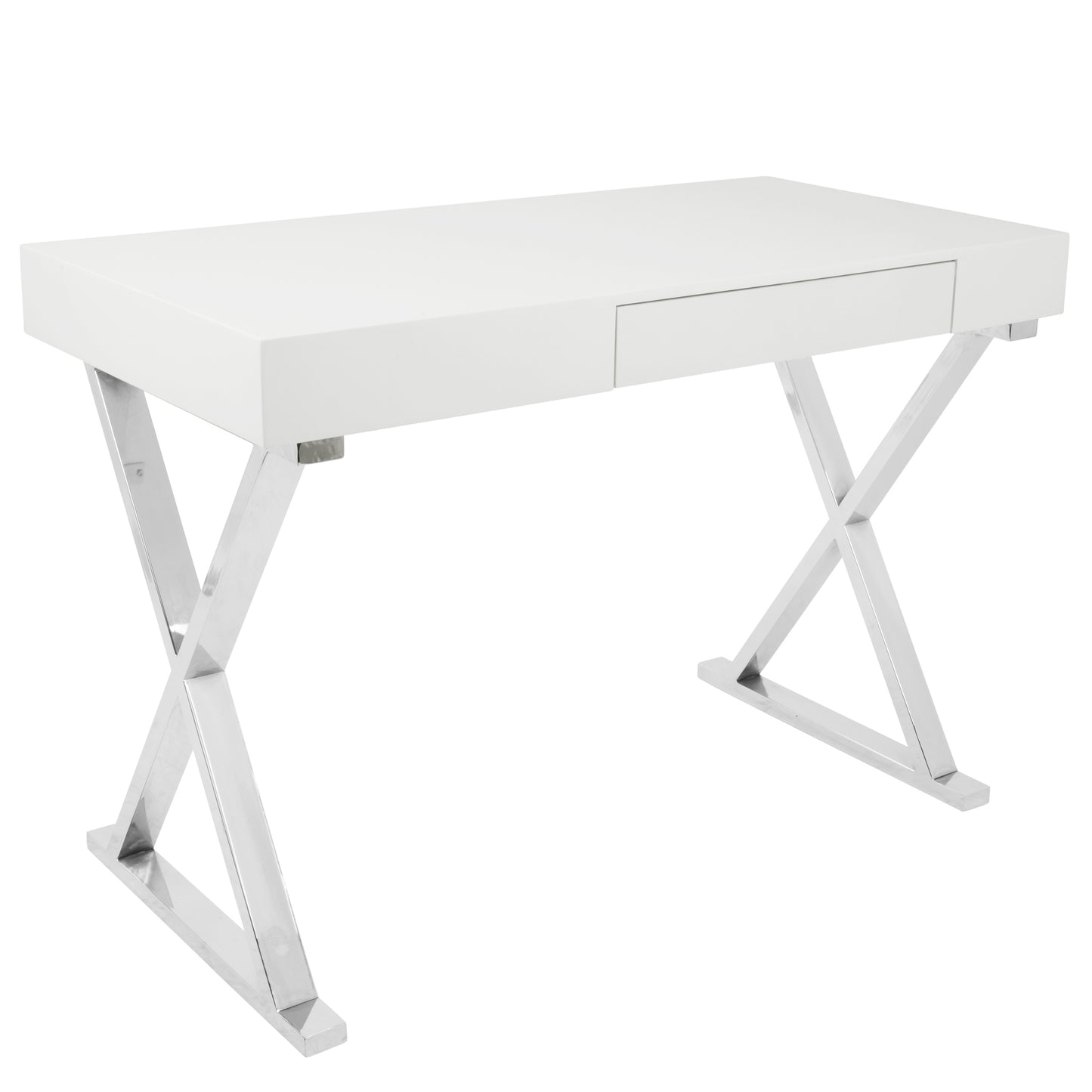 LumiSource Modern White Desk with Chrome X-Base