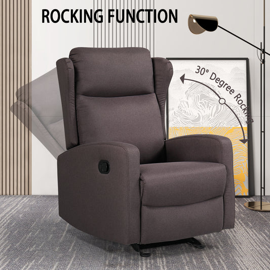 Linen Brown Adjustable Modern Rocking Recliner Chair with Lumbar Support